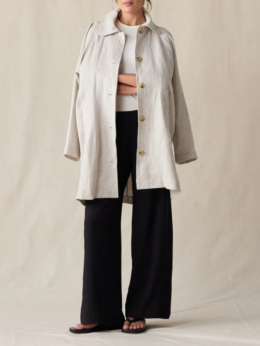Dana Buchman Linen Swing Coat In Natural Linen With Metallic Tone